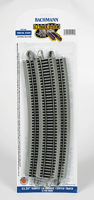 Bachmann 44504 HO Nickel Silver E-Z Track 33.25" Radius Curve, 18 Degrees (5 Pieces, 1/4 Circle)