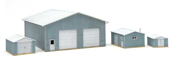 Walthers 933 - 3853 N, Cornerstone Pole Barn and 3 Sheds - Kit - House of Trains