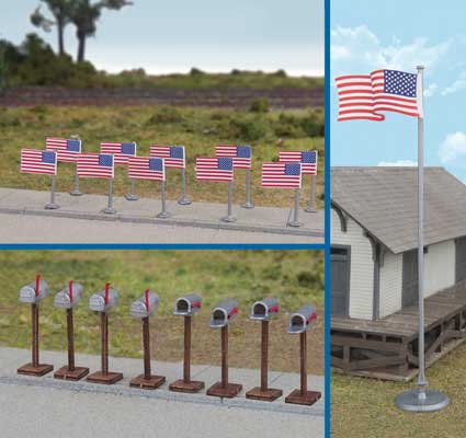 Walthers Scene Master 949 - 4166 HO American Flags and Mailboxes - House of Trains