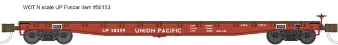 Wheels of Time 50153 N, 53' 6" Flatcar, GBEC F - 70 - 12, UP, 58259 - House of Trains