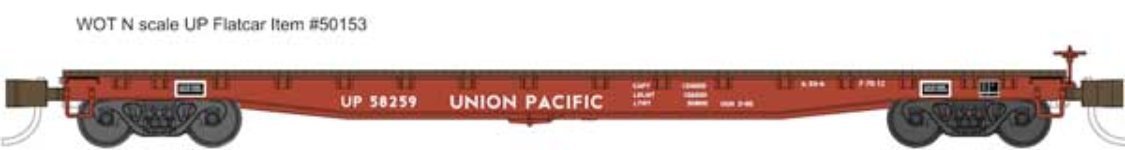 Wheels of Time 50153 N, 53' 6" Flatcar, GBEC F-70-12, UP, 58259 - House of Trains