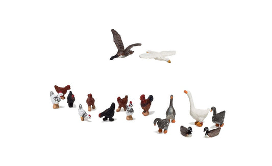 Woodland Scenics 1968 HO 8 - Geese, 9 Chickens, 17 pieces - House of Trains