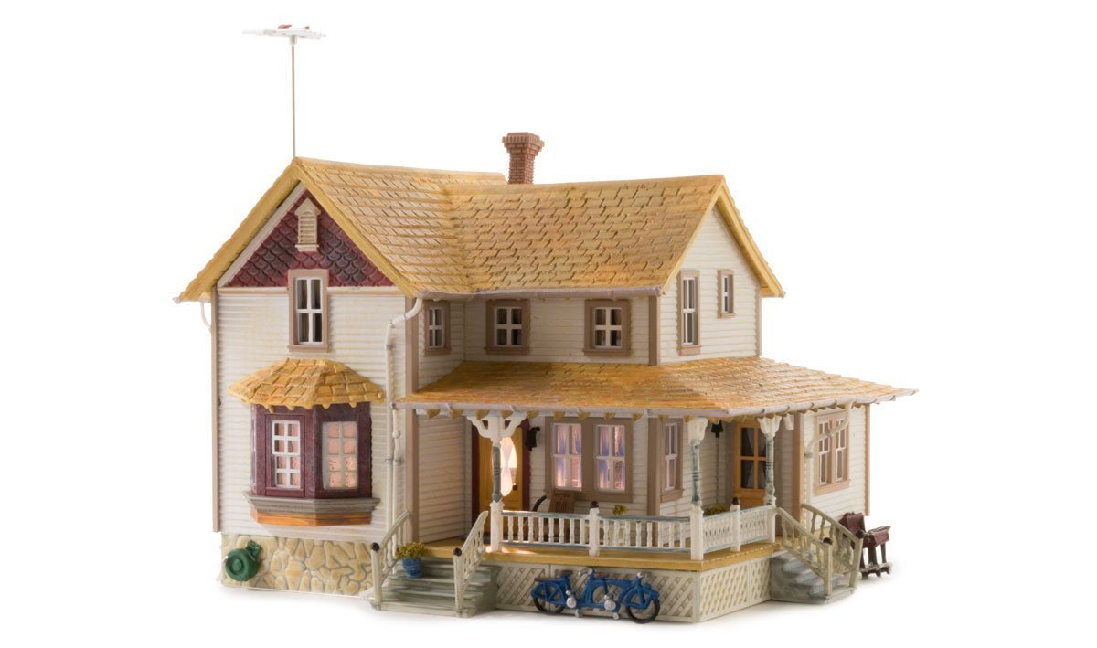 Woodland Scenics 5046 HO Scale, Corner Porch House Built - and - Ready - House of Trains