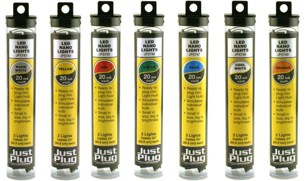 Woodland Scenics 5744, Just Plug Lighting System, LED Nano, Yellow, 20mA, 2 LED, 24" Cable - House of Trains