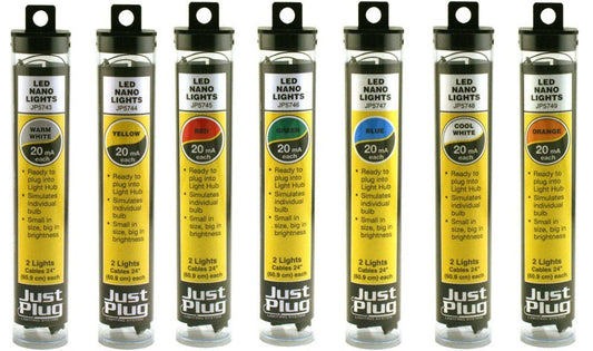 Woodland Scenics 5744, Just Plug Lighting System, LED Nano, Yellow, 20mA, 2 LED, 24" Cable - House of Trains