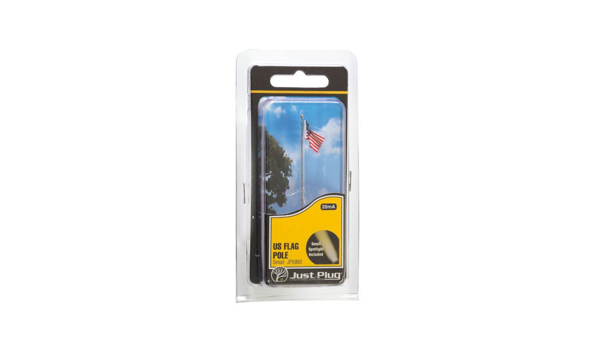 Woodland Scenics 5950, Just Plug Lighting System, United States Flag Pole, Small, with Spotlight, 2" Tall - House of Trains