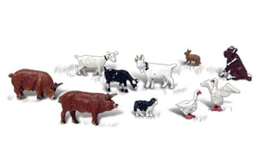 Woodland Scenics A2202 N Scale, Barnyard Animals, 10 pieces - House of Trains