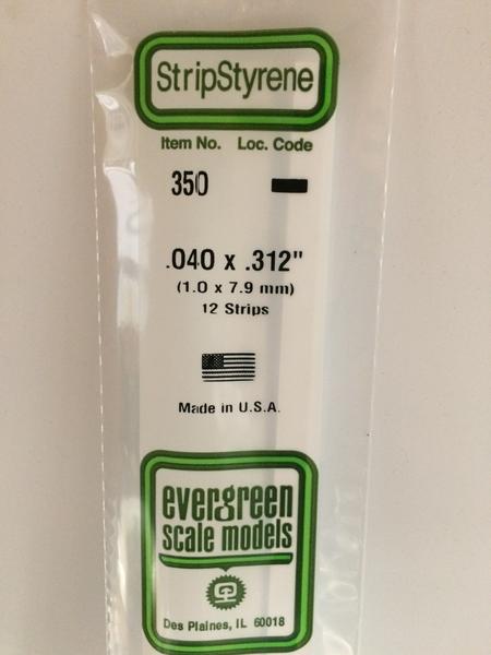 Evergreen 350 Strips, .040" x .312", 1.0 x 7.9 mm, 12 Pieces