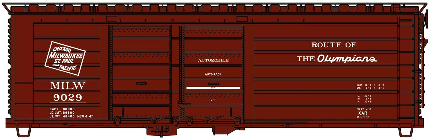 Accurail 3982 HO, 40' Double Door Rib Side Box Car, Route of the Olympians, MILW, 9029 - House of Trains