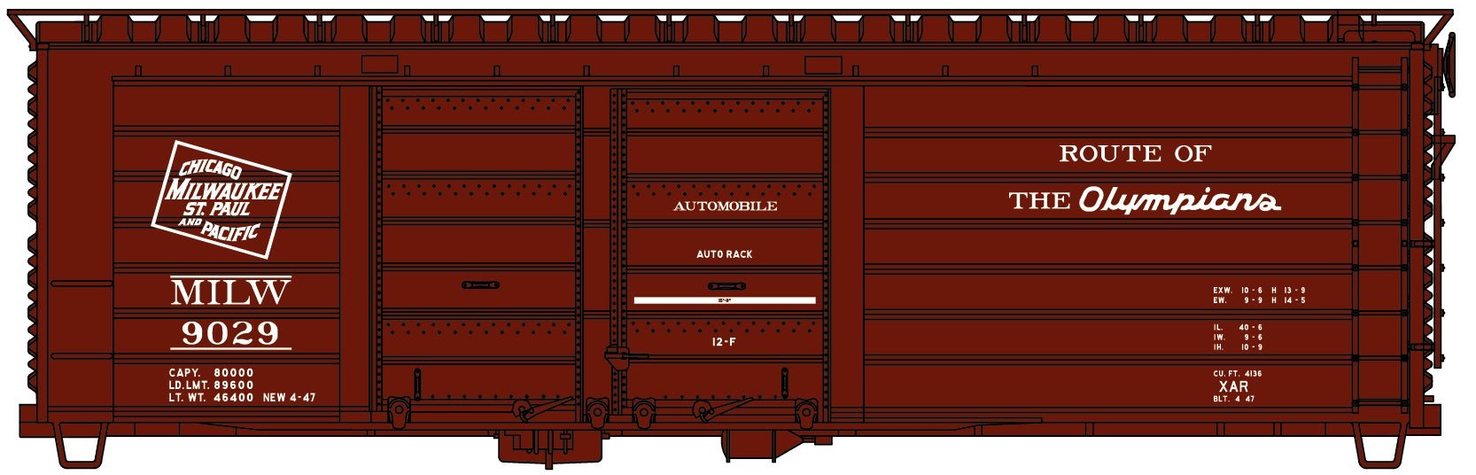 Accurail 3982 HO, 40' Double Door Rib Side Box Car, Route of the Olympians, MILW, 9029 - House of Trains