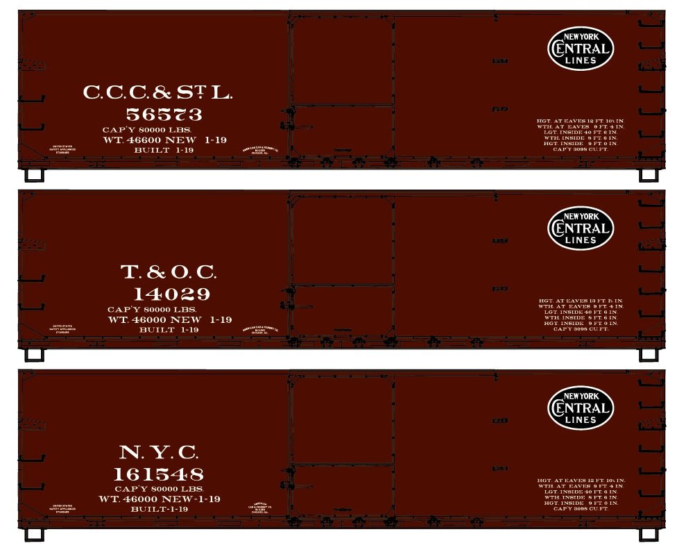 Accurail 8117 HO, 40' USRA, Wood Box Car, New York Central Subsidiary, 3-Car Set - House of Trains