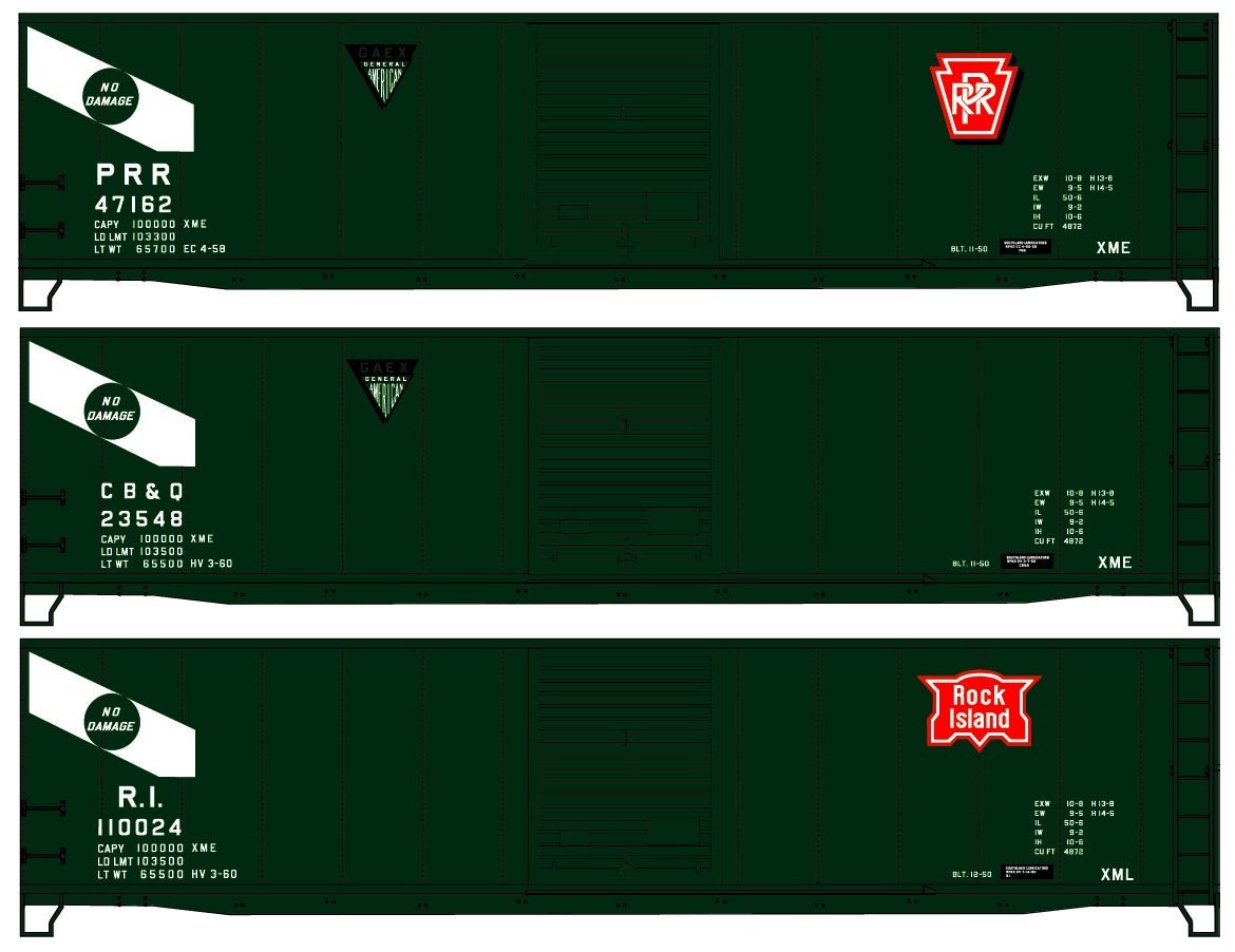 Accurail 8121 HO, General American, 50' Steel Box Car, 3 Car Set, Pennsylvania, Rock Island, Burlington - House of Trains