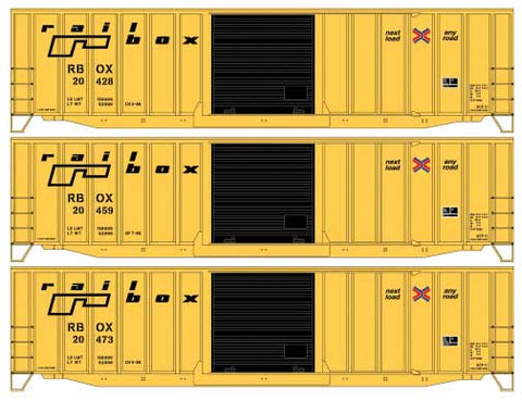 Accurail 8159 HO, 50' Exterior Post Steel Boxcar, 3-Pack, Railbox - House of Trains