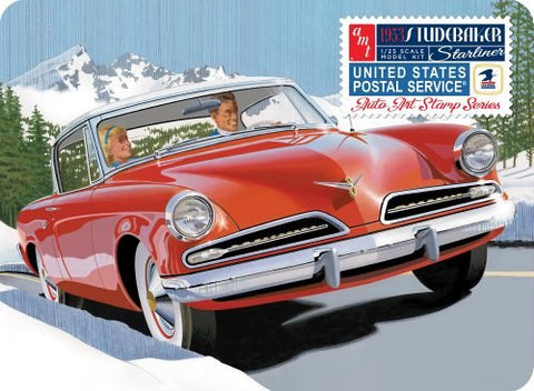 AMT 1251, 1953 Studebaker Starliner - USPS with Collectible Tin 1:25 Scale Model Kit - House of Trains