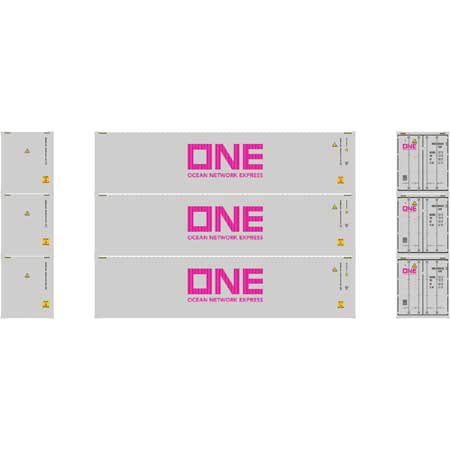 Athearn 17643 N, 40' High Cube Container, Ocean Network Express, ONEU, 3 Pack - House of Trains