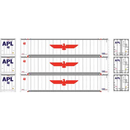 Athearn 17677 N, 48' Container, American President Lines, APLU, 3 Pack - House of Trains