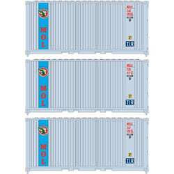 Athearn 17697 N, 20' Panel Side Container, Mitsui OSK Lines, MOLU, 3 Pack - House of Trains