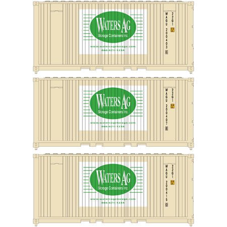 Athearn 17699 N, 20' Panel Side Container, Waters AG, WAGU, 3 Pack - House of Trains