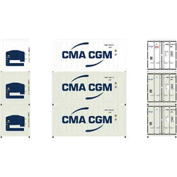 Athearn 17728 N, 20' Reefer Container, CMA, CGM, CGMU, 3 Pack - House of Trains