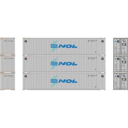 Athearn 17893 N, 45' Container, 3-Pack, Primed for Grime, NOL, NOLU - House of Trains