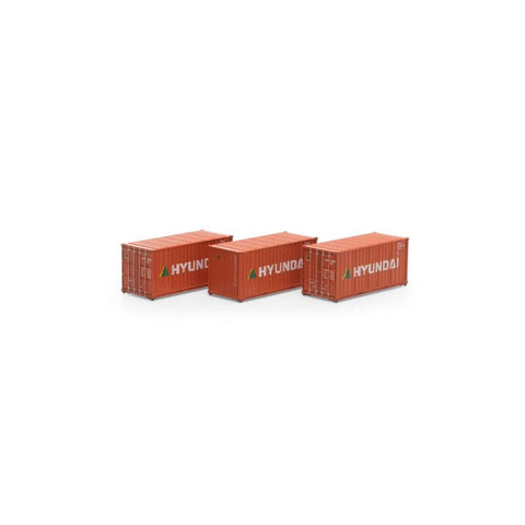 Athearn 27783 HO, 20' Corrugated Container, 3 Pack, Hyundai, HDMU - House of Trains