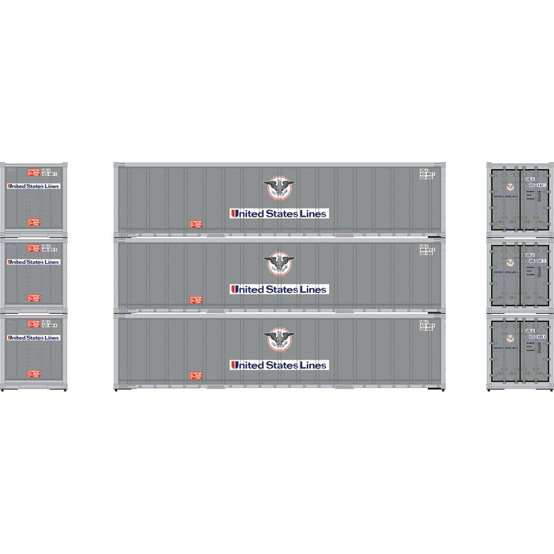 Athearn 63389 HO, 40' Smooth Side Container, USLU 3-pack - House of Trains
