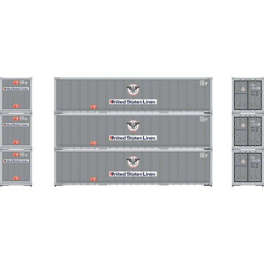 Athearn 63389 HO, 40' Smooth Side Container, USLU 3-pack - House of Trains