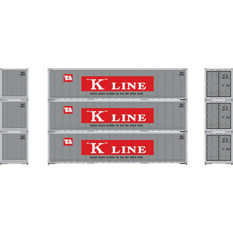Athearn 63394 HO, 40' Smooth Side Container, K Line 3-pack - House of Trains