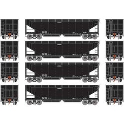 Athearn 7091 HO, 40' Offset Ballast Hopper, with Load, 4-Pack, Data Only, Black, No Number - House of Trains