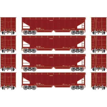 Athearn 7092 HO, 40' Offset Ballast Hopper, with Load, 4-Pack, Data Only, Brown, No Number - House of Trains