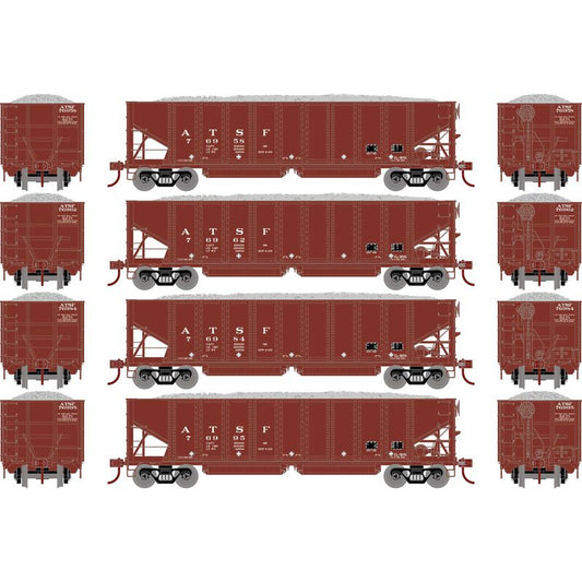 Athearn 7634 HO, 40' Outside Braced Ballast Hopper, 4-Pack, ATSF - House of Trains