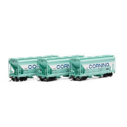 Athearn 81067 HO, ACF 2970 2-Bay Covered Hopper, 3-Pack, Corning Glass Works, NAHX - House of Trains