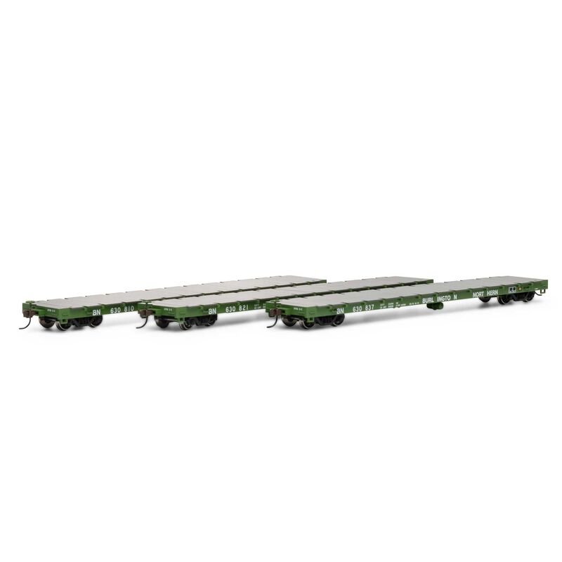 Athearn 98081 HO, 60' Flat Car, 3-pack, Burlington Northern - House of Trains