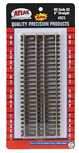 Atlas 521 HO, Code 83, 6" Straight, 4 Pieces - House of Trains