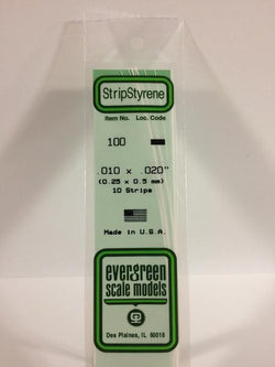 Evergreen 100 Strips, .010" x .020", 0.25 x 0.5 mm, 10 Pieces - House of Trains