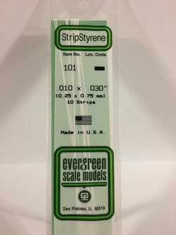 Evergreen 101 Strips, .010" x .030", 0.25 x 0.75 mm, 10 Pieces - House of Trains