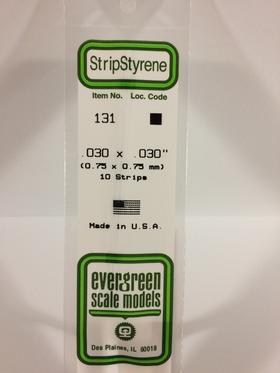 Evergreen 131 Strips, .030" x .030" (0.75 mm x 0.75 mm) (10 Pieces) - House of Trains