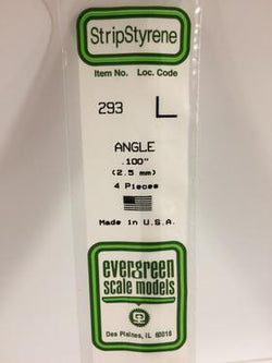 Evergreen 293 Angle, .100" (2.5 mm) (4 Pieces) - House of Trains