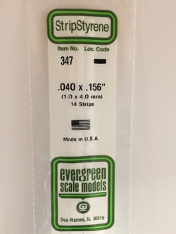 Evergreen 347 Strips, .040" x .156", 1.0 x 4.0 mm, 14 Pieces - House of Trains