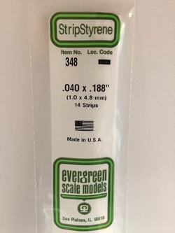 Evergreen 348 Strips, .040" x .188", 1.0 x 4.8 mm, 14 Pieces - House of Trains