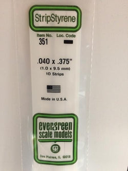 Evergreen 351 Strips, .040" x .375", 1.0 x 9.5 mm, 10 Pieces - House of Trains