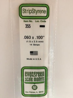 Evergreen 355 Strips, .060" x .100", 1.5 x 2.5 mm, 14 Pieces - House of Trains