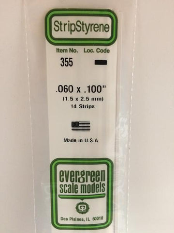 Evergreen 355 Strips, .060" x .100", 1.5 x 2.5 mm, 14 Pieces - House of Trains