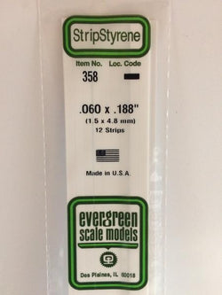 Evergreen 358 Strips, .060" x .188", 1.5 x 4.8 mm, 12 Pieces - House of Trains