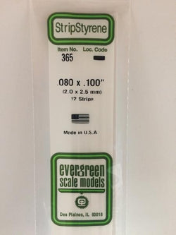 Evergreen 365 Strips, .080" x .100", 2.0 x 2.5 mm, 12 Pieces - House of Trains