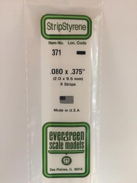 Evergreen 371 Strips, .080" x .375", 2.0 x 9.5 mm, 8 Pieces - House of Trains