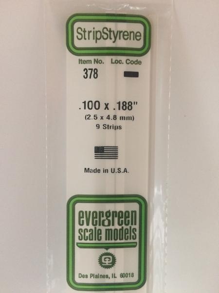 Evergreen 378 Strips, .100" x .188", 2.5 x 4.8 mm, 9 Pieces - House of Trains