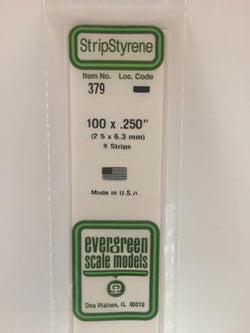 Evergreen 379 Strips, .100" x .250", 2.5 x 6.3 mm, 8 Pieces - House of Trains
