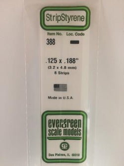 Evergreen 388 Strips, .125" x .188", 3.2 x 4.8 mm, 8 Pieces - House of Trains