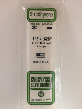 Evergreen 394 Strips, .125" x .625", 3.2 x 15.8 mm, 4 Pieces - House of Trains